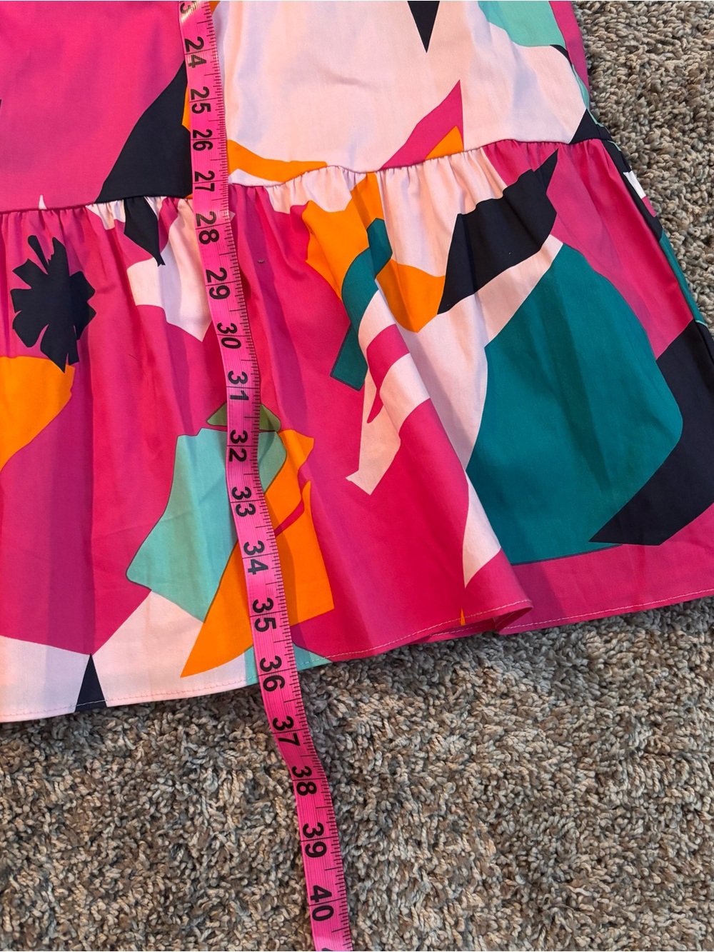 Abstract Pop Art Tiered Mini Dress | Bright Pink Orange Retro Resortcore Size PL - Picture 7 of 10